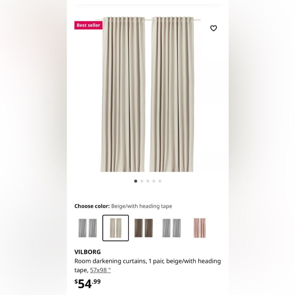 IKEA Room Darkening Beige Curtains with Heading Tape